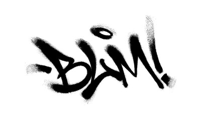 Sprayed BLM font graffiti with overspray in black over white. Vector illustration.