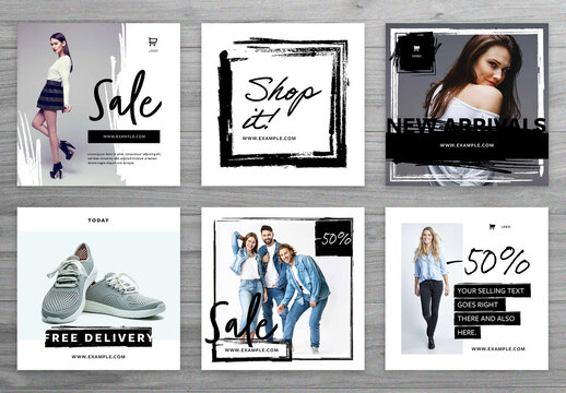 Abstract Social Media Layouts with Black Brush Elements