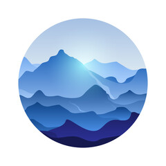 Mountain peaks landscape vector Illustration in round frame.
