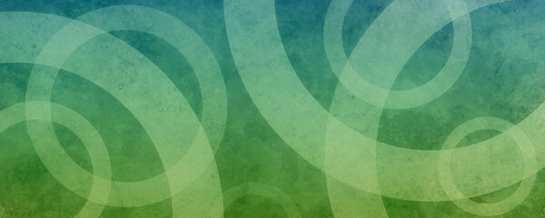 Blue green abstract background with geometric circles in overlapping pattern in modern design with old texture and gradient color