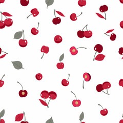 Red cherries  on white background pattern