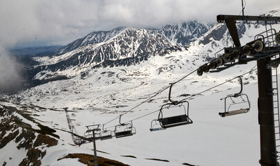 Snowy mountain scenery and ski resort in Zakopane, Poland