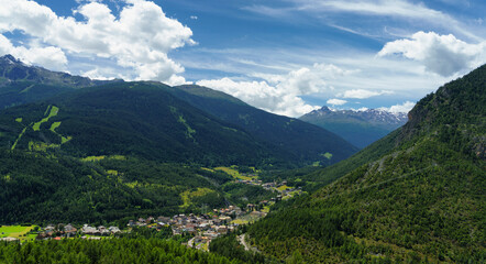 Naklejka na ściany i meble Mountain landscape along the road to Stelvio pass (Lombardy) at summer