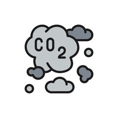 Air pollution, industrial smog, co2 emissions flat color line icon.