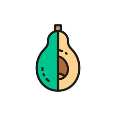 Avocado, fresh fruit flat color line icon.