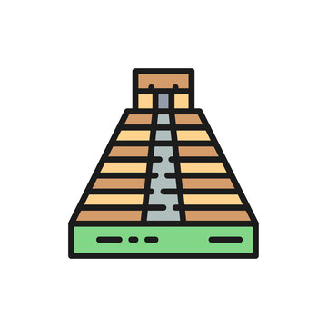 recommend clip art: Chichen Itza, Pyramid of Kukulkan, Tulum, Teotihuacan flat color line icon.