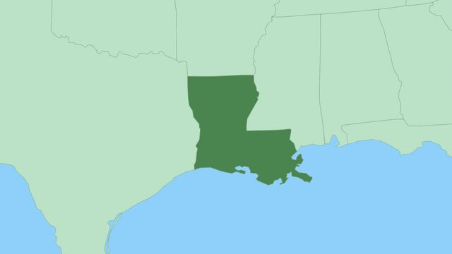 Map of Louisiana with pin of country capital. Louisiana Map with neighboring countries in green color.
