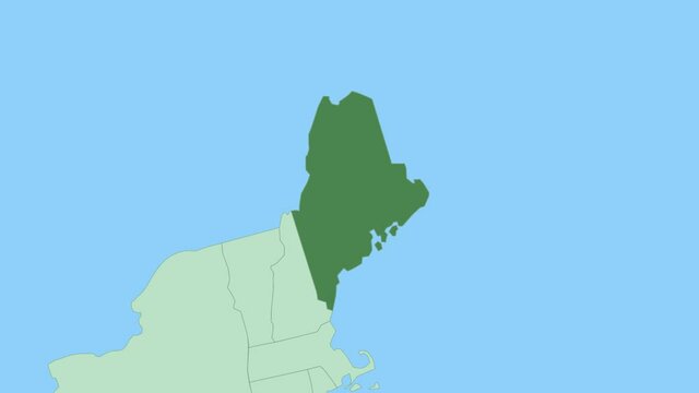 Map of Maine with pin of country capital. Maine Map with neighboring countries in green color.

