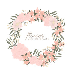 Beautiful wreath. Elegant floral collection with isolated pink leaves and flowers.