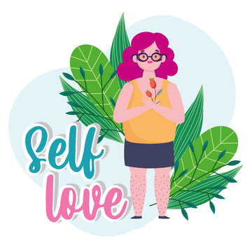 fat woman with flower cartoon character self love