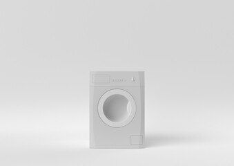 White Washing machine on white background. minimal concept idea. monochrome. 3d render.