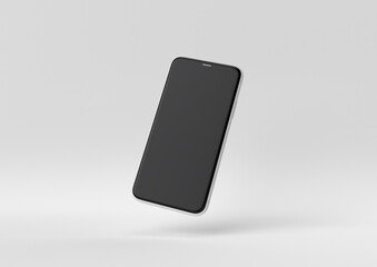 Realistic smartphone floating on white background. minimal concept idea. 3d render. - 408858709
