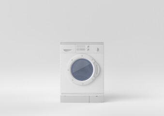 White Washing machine on white background. minimal concept idea. monochrome. 3d render.