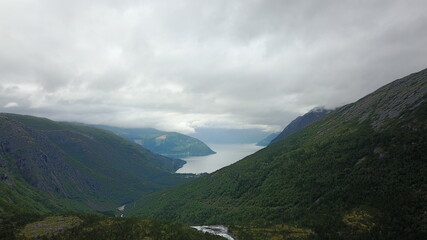 View to fjord and water from drone in Norway