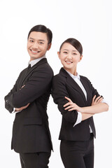 Young business man and woman portrait