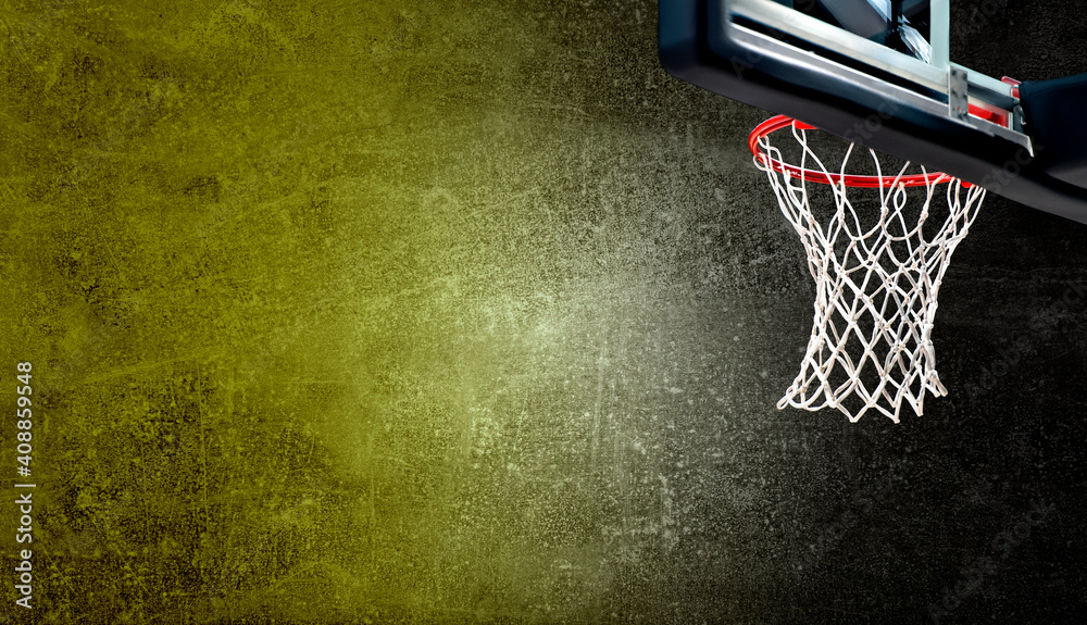 Wall mural basketball hoops against grey and yellow background. banner art concept.