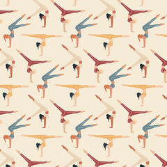 Sportswomen exercising legs raised apart. Vector background.
