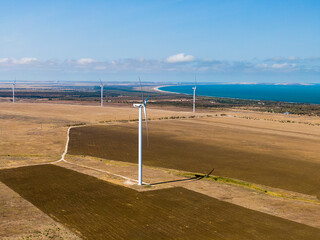 Wind turbine obsolete technology concept. Ineffective scheme for extracting energy from renewable...