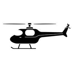 Vector graphics, helicopter icon, black, isolated on white background. Flat design.