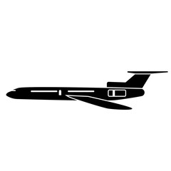 Vector graphics aircraft icon, black, isolated on white background. Flat design.