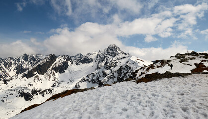 Fototapeta premium Snowy mountains and Zacopane ski resort, Poland.