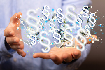Law paragraph digital hologram background 3D rendering