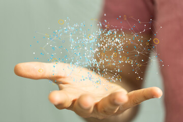 Cloud technology. Polygonal wireframe art looks like constellation