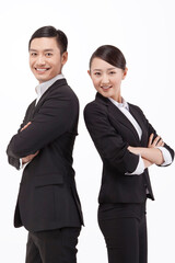 Young business man and woman portrait