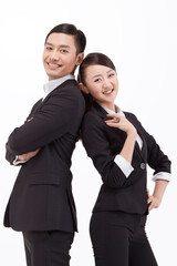 Young business man and woman portrait