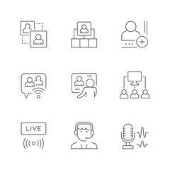 Set line icons of online meeting
