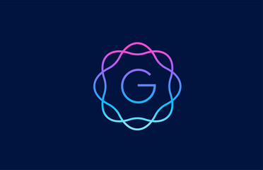 G beautiful monogram floral alphabet logo letter for company in blue and pink. Branding for corporate identity. Creative lettering design for business icon