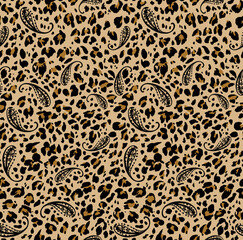 Seamless leopard paisley pattern, animal print.