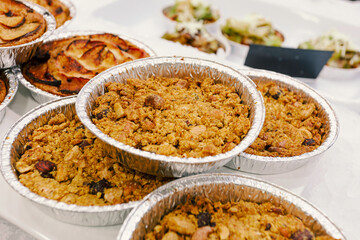 Assorted vegan pastries in a bakery. Food delivery. Take away