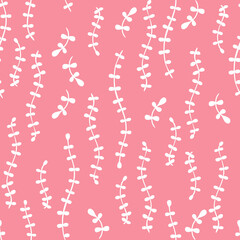 seamless pattern with white seeweed on pink background