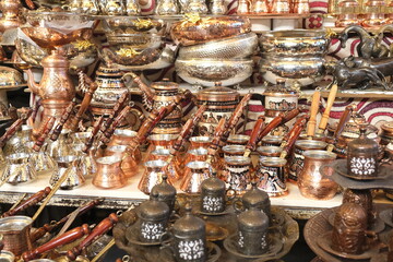 Close  up, traditional coppers from Gaziantep  Turkey