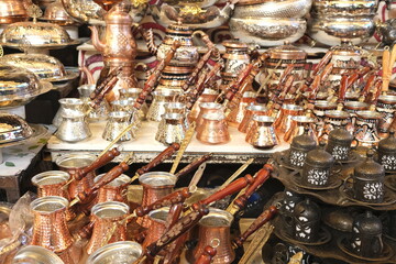 Close  up, traditional coppers from Gaziantep  Turkey