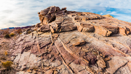 Eroded Fin Edges In The Pastel Striped Boulders In Kaolin Wash, Valley of Fire State Park, Nevada, USA