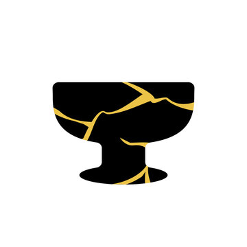 black bowl with gold kintsugi clip art preview