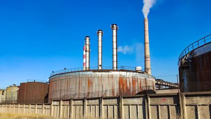 industrial plant with smoke. fuel tanks. power station. 
