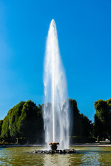 Jet spray water fountain in famous Herrenhausen Baroque Gardens in Hannover Germeny