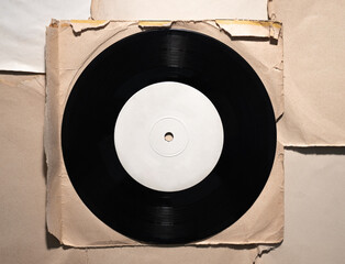 Vinyl records with vintage paper top view