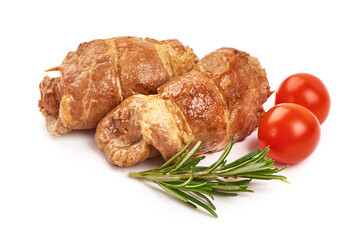 Baked meat rolls, isolated on white background