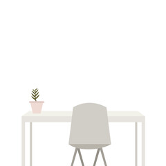 Minimalist interior table, chair and pot plant