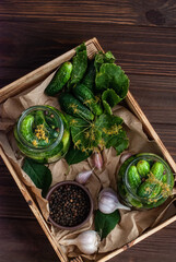 Fermentation of cucumbers in glass jars
