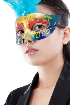 Oriental business woman wearing a mask