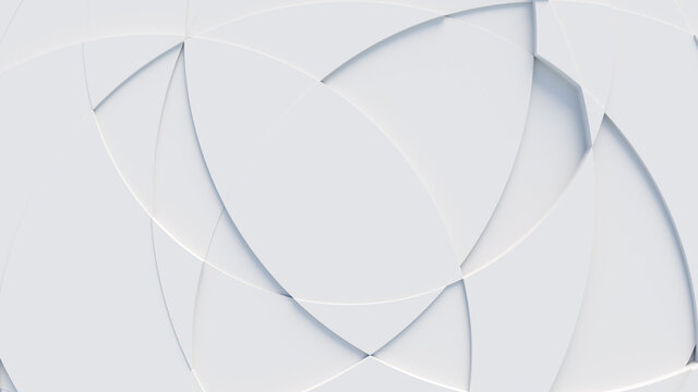 White tech background, with a geometric 3D structure. Clean, minimal design with simple futuristic forms. 3D render