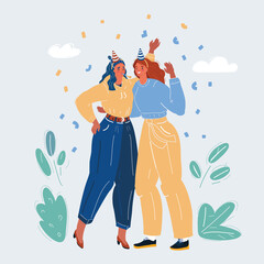 Vector illustration of Two women celebrate together.