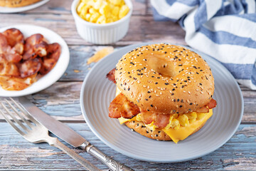 Fried bacon cheese egg salad  bagel