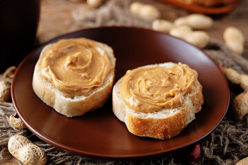 Obraz na płótnie Canvas Peanut butter sandwiches on a plate