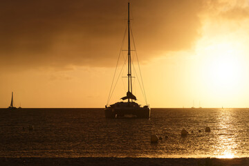 The sunset on Martinique island, French West Indies.